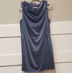 MELISSA NEPTON Drape Front, Shiney Pewter Silky Lined Dress, Med. Near New!